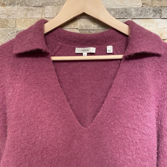 Vince Alpaca Wool Sweater XL | “Love” Mauve, Purple Luxe V-Neck Pullover $345 - Picture 4 of 10